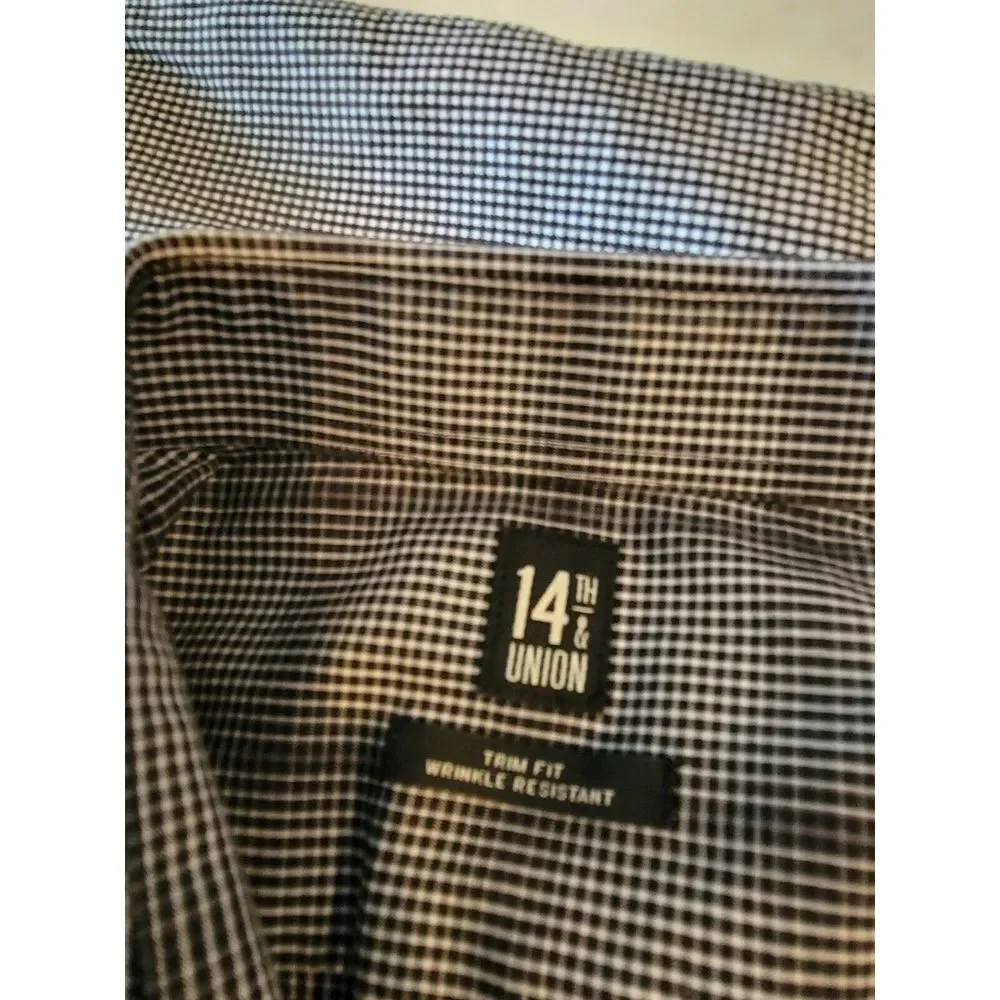 Men's LS Shirt, 14th & Union, Size 17.5 Plaid Trim Fit Wrinkle Resistant - Picture 6 of 7